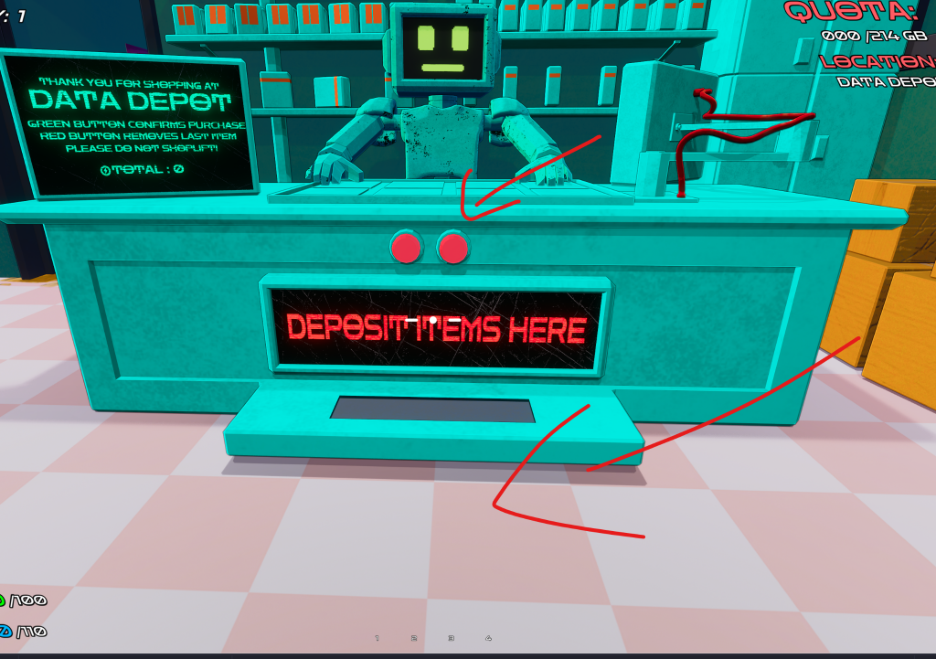 Data Depot counter with deposit items here and purchase buttons